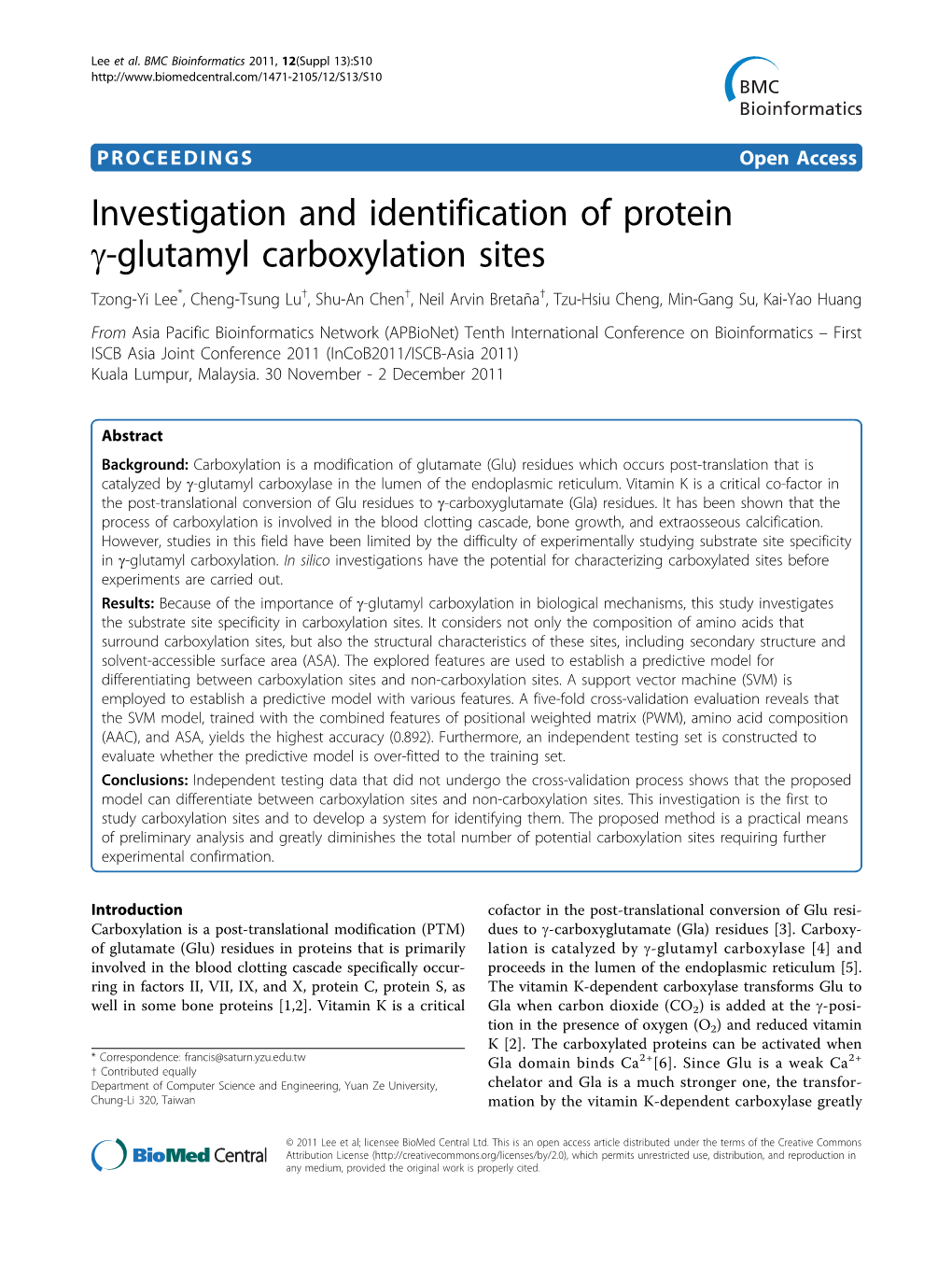 Investigation and Identification of Protein G-Glutamyl Carboxylation Sites