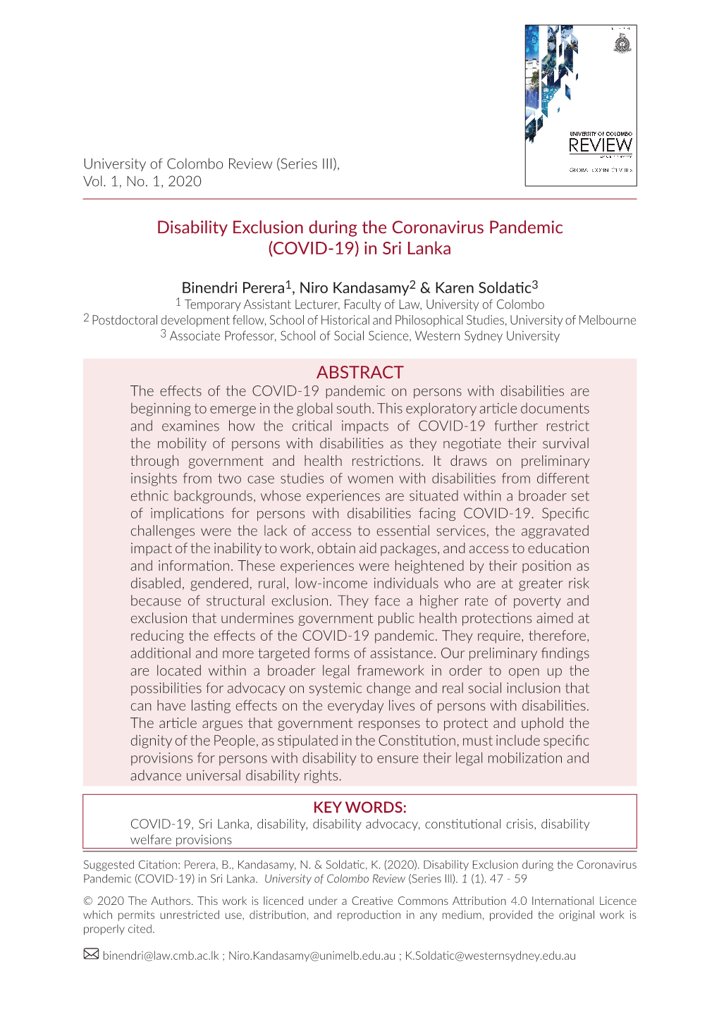 Disability Exclusion During the Coronavirus Pandemic (COVID-19) in Sri Lanka