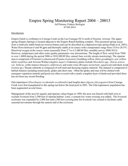 Empire Spring Monitoring Report 2004 – 20013 Jeff Simms, Fishery Biologist 07-09-2014
