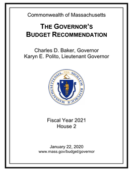 The Governor's Budget Recommendation Is Also Available On-Line At