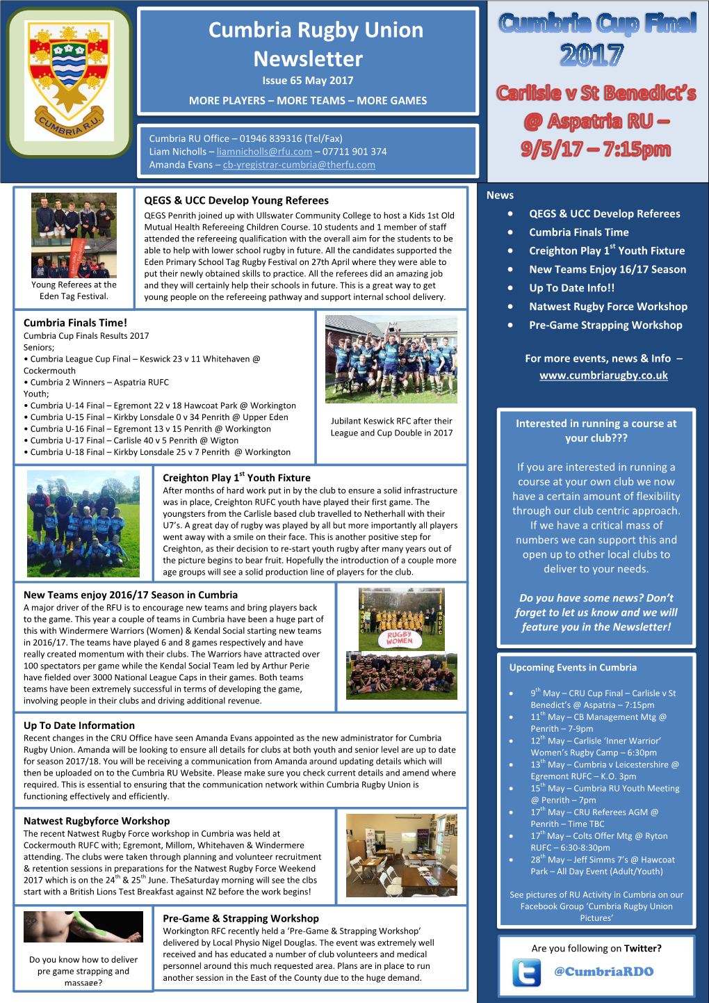 Cumbria Rugby Union Newsletter