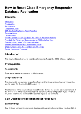 How to Reset Cisco Emergency Responder Database Replication