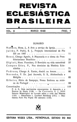 Revista Eclesiastica Brasile.I Ra