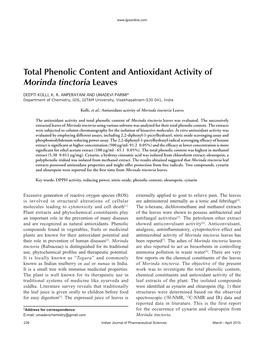 Total Phenolic Content and Antioxidant Activity of Morinda Tinctoria Leaves