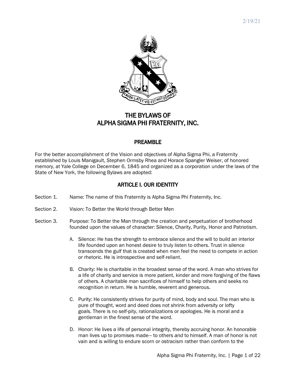 The Bylaws of Alpha Sigma Phi Fraternity, Inc