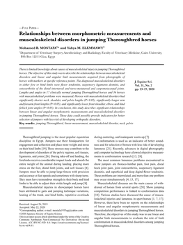 Relationships Between Morphometric Measurements and Musculoskeletal Disorders in Jumping Thoroughbred Horses