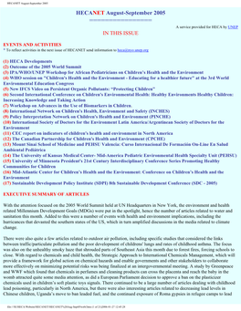 HECANET August-September 2005 HECANET August-September 2005 ======A Service Provided for HECA by UNEP in THIS ISSUE