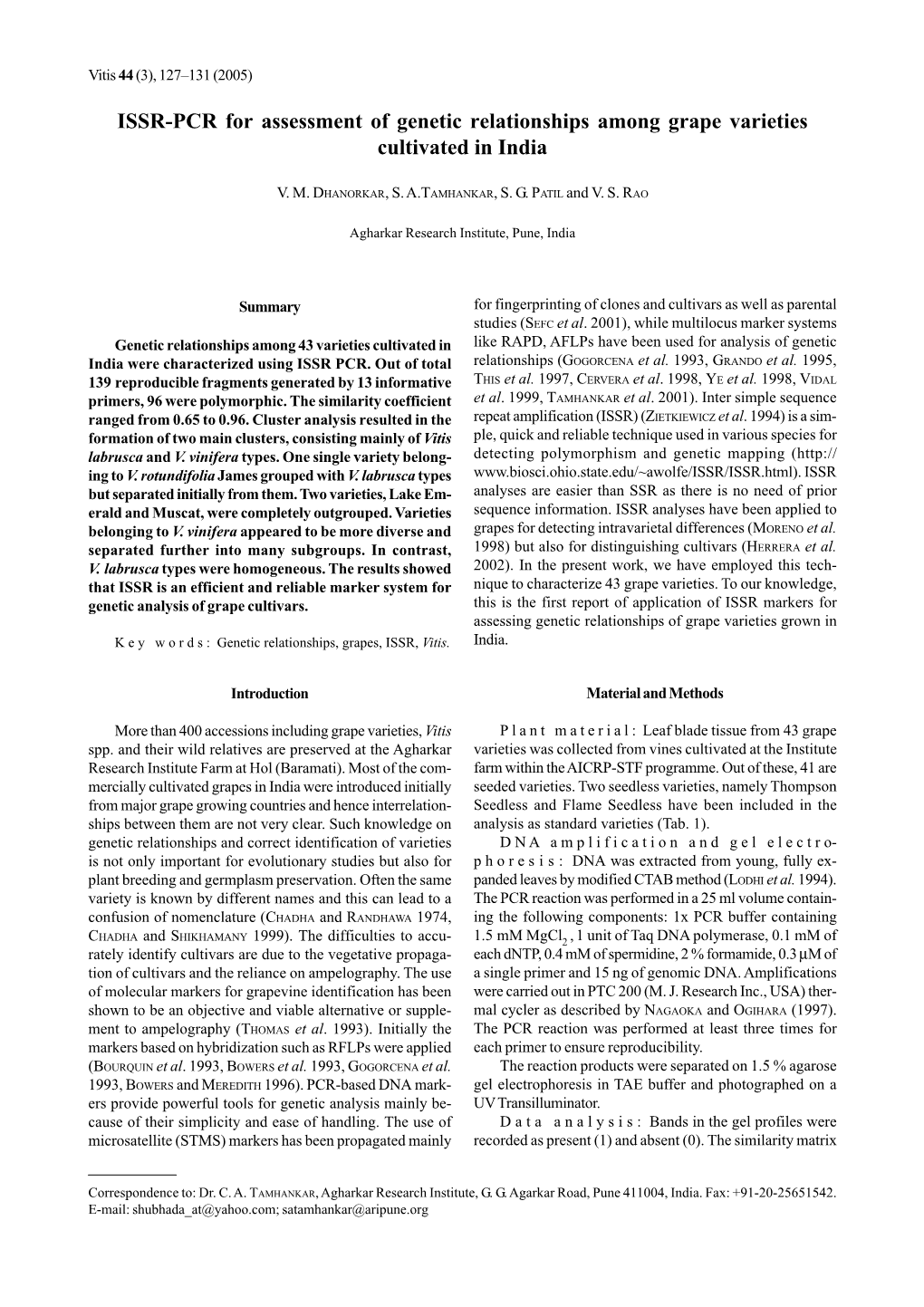 ISSR-PCR for Assessment of Genetic Relationships Among Grape Varieties Cultivated in India