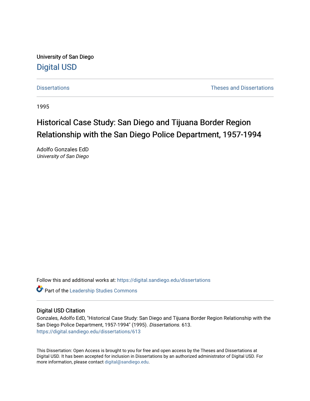 Historical Case Study: San Diego and Tijuana Border Region Relationship with the San Diego Police Department, 1957-1994