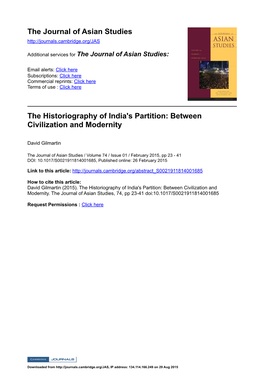 The Historiography of India's Partition: Between Civilization and Modernity