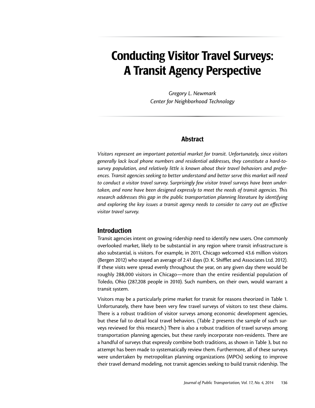 Conducting Visitor Travel Surveys: a Transit Agency Perspective