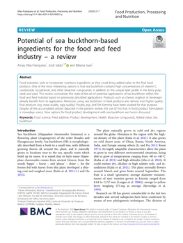Potential of Sea Buckthorn-Based Ingredients for the Food and Feed Industry – Areview Arnau Vilas-Franquesa1, Jordi Saldo1,2* and Bibiana Juan1