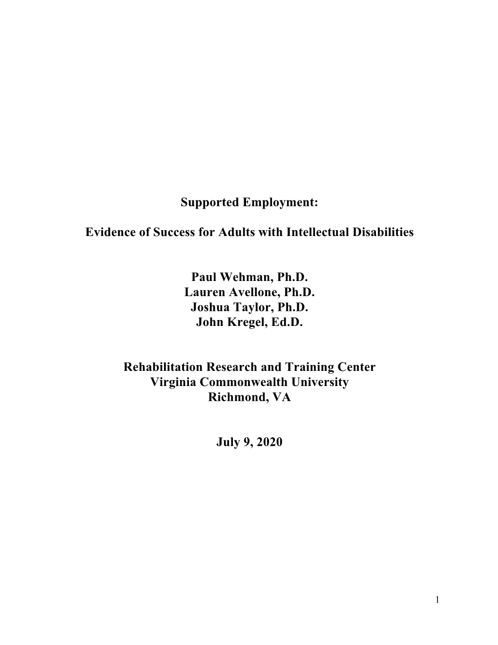 Supported Employment: Evidence of Success for Adults with Intellectual Disabilities