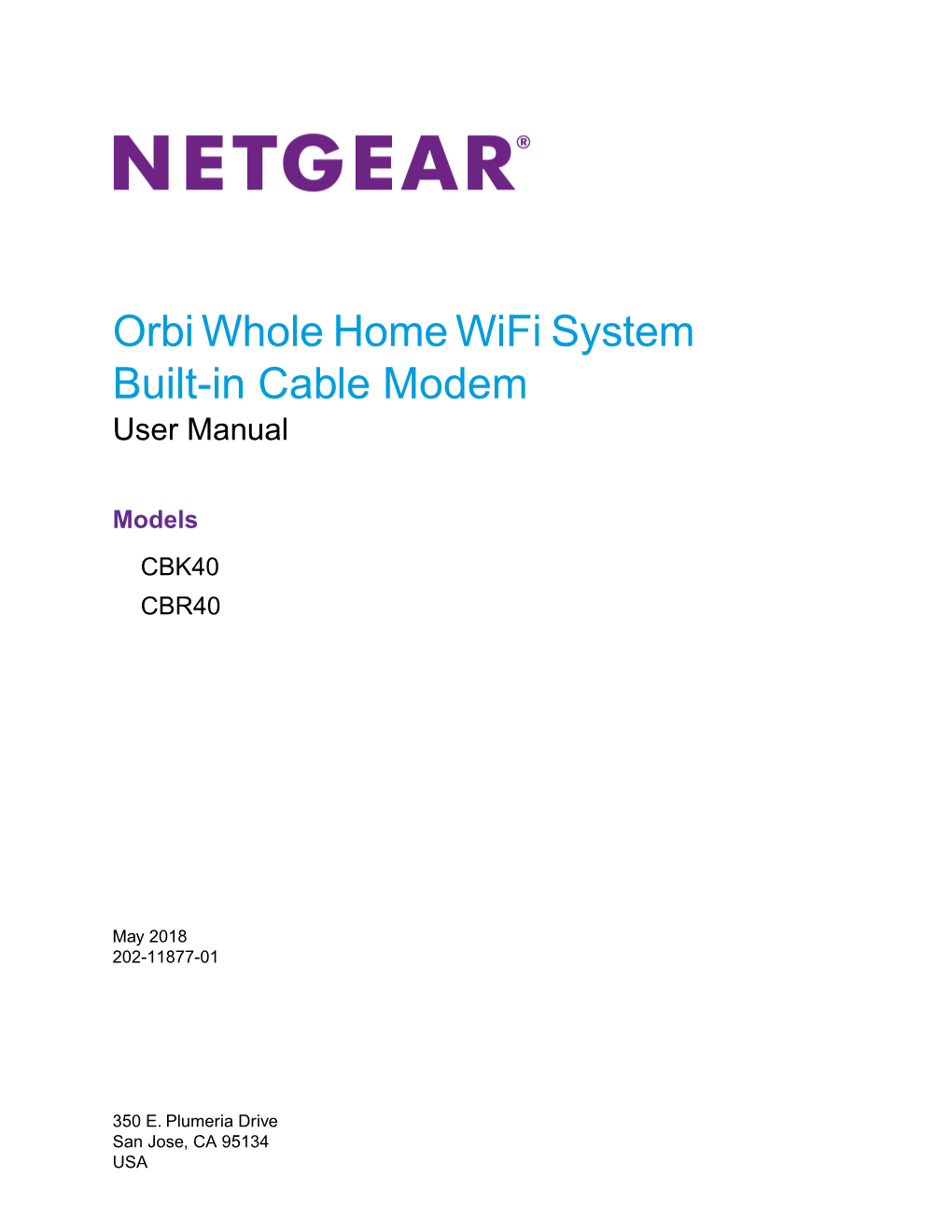 Orbi Whole Home Wifi System Built-In Cable Modem User Manual