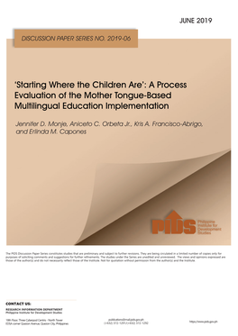 A Process Evaluation of the Mother Tongue-Based Multilingual Education Implementation