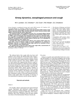 Airway Dynamics, Oesophageal Pressure and Cough