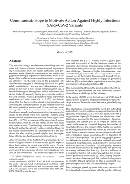 Communicate Hope to Motivate Action Against Highly Infectious SARS-Cov-2 Variants