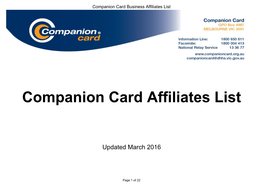 Companion Card Affiliates List