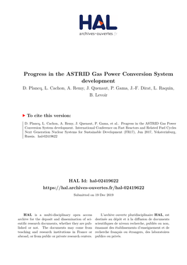 Progress in the ASTRID Gas Power Conversion System Development D