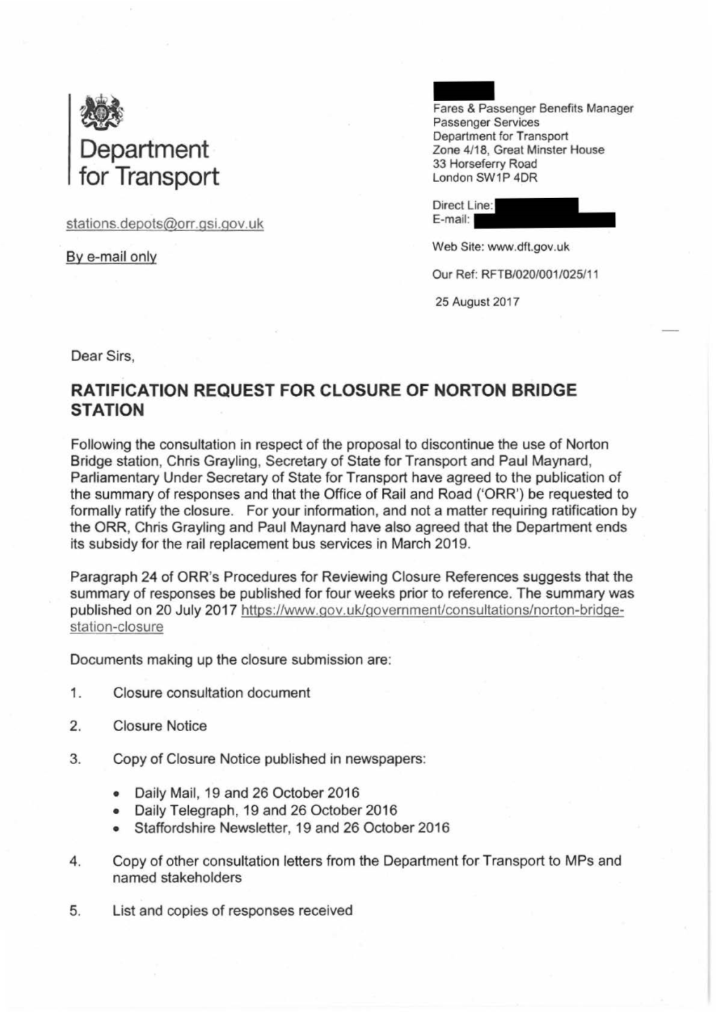 Norton Bridge Closure Document for the ORR Website