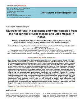 Diversity of Fungi in Sediments and Water Sampled from the Hot Springs of Lake Magadi and Little Magadi in Kenya