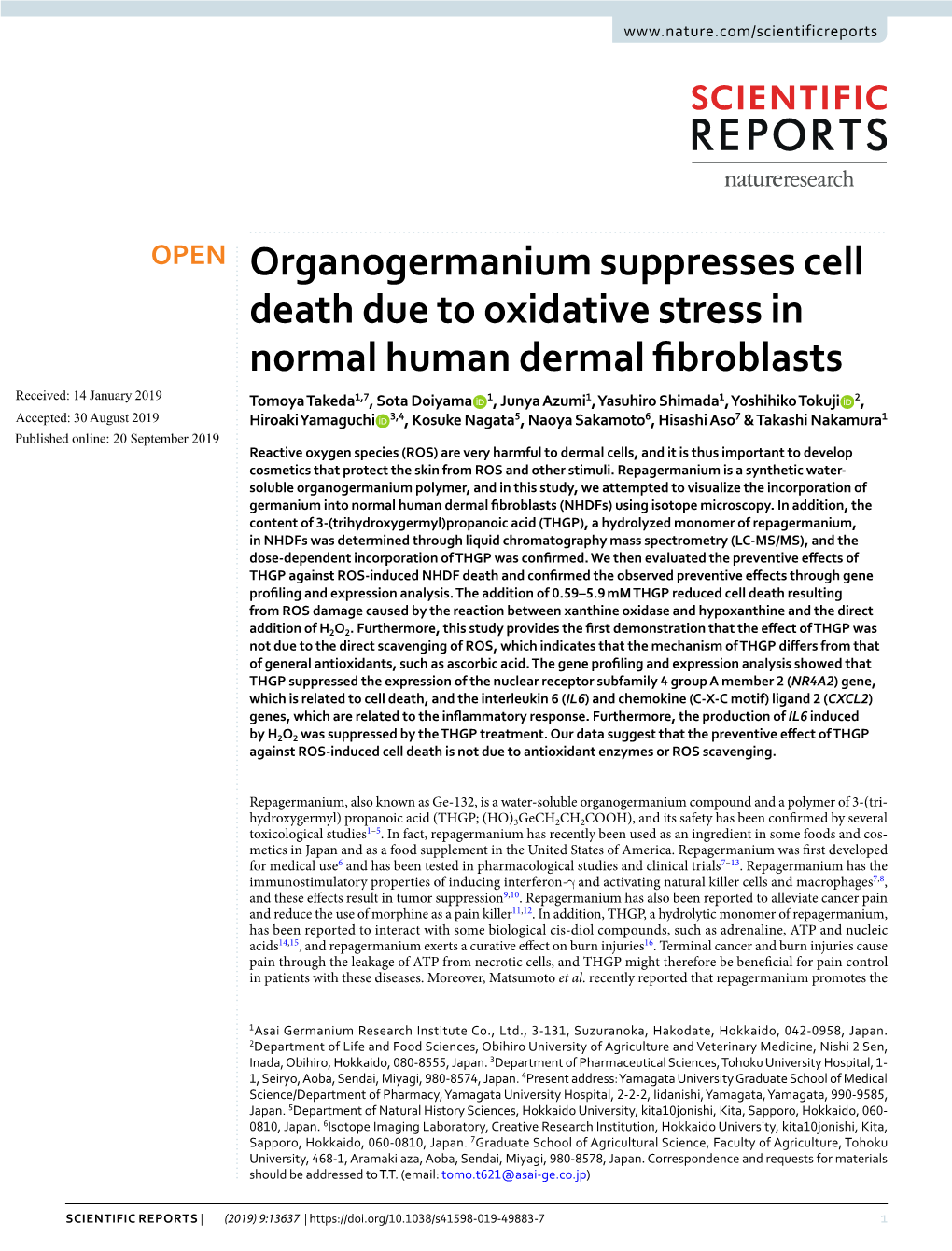 Organogermanium Suppresses Cell Death Due to Oxidative Stress In