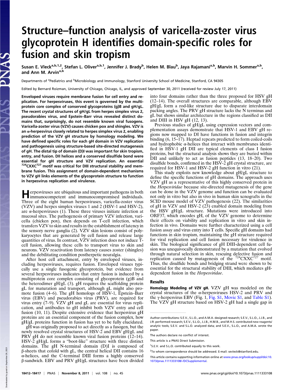 Structure–Function Analysis of Varicella-Zoster Virus Glycoprotein H Identifies Domain-Specific Roles for Fusion and Skin Trop