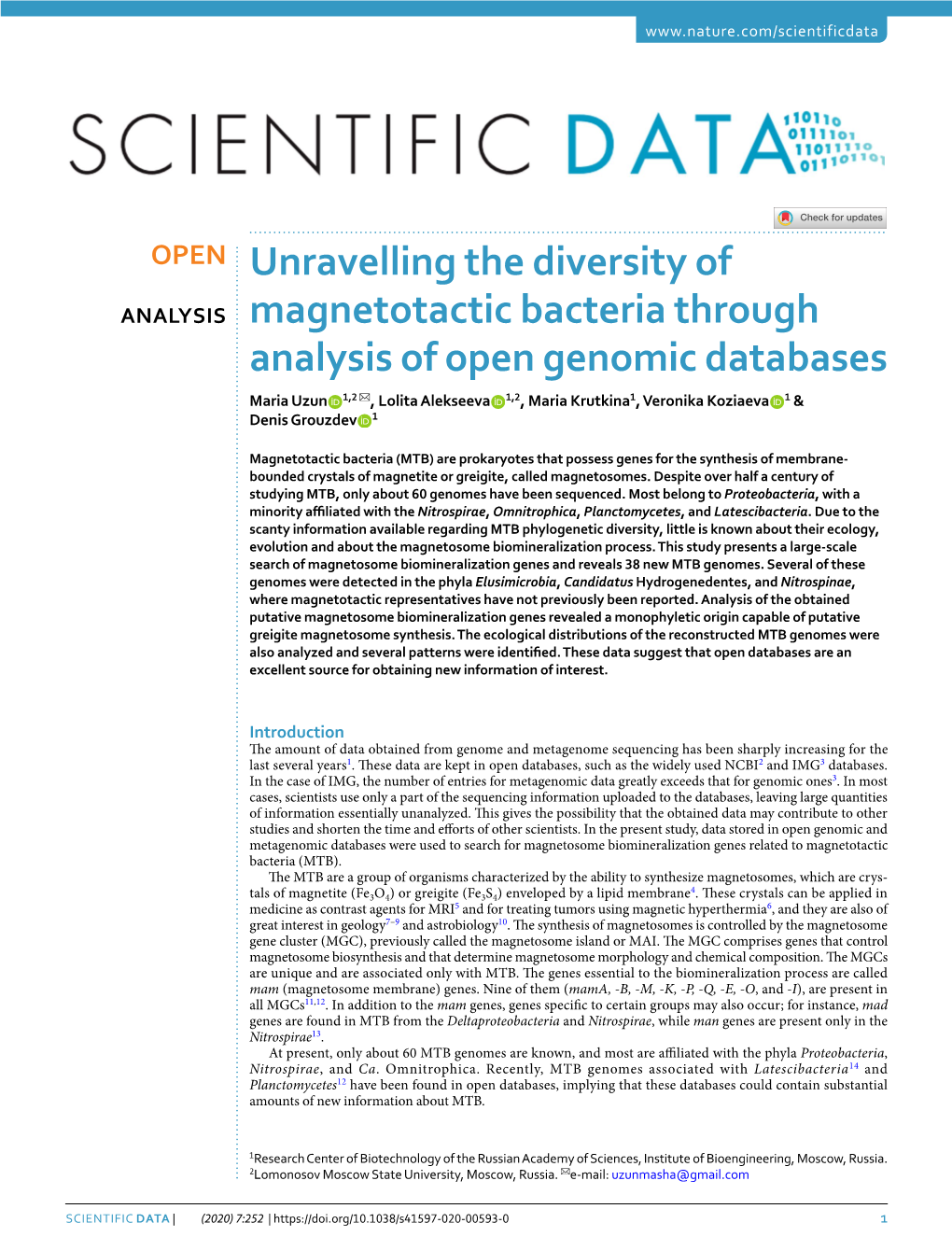 Unravelling the Diversity of Magnetotactic Bacteria Through Analysis of Open Genomic Databases