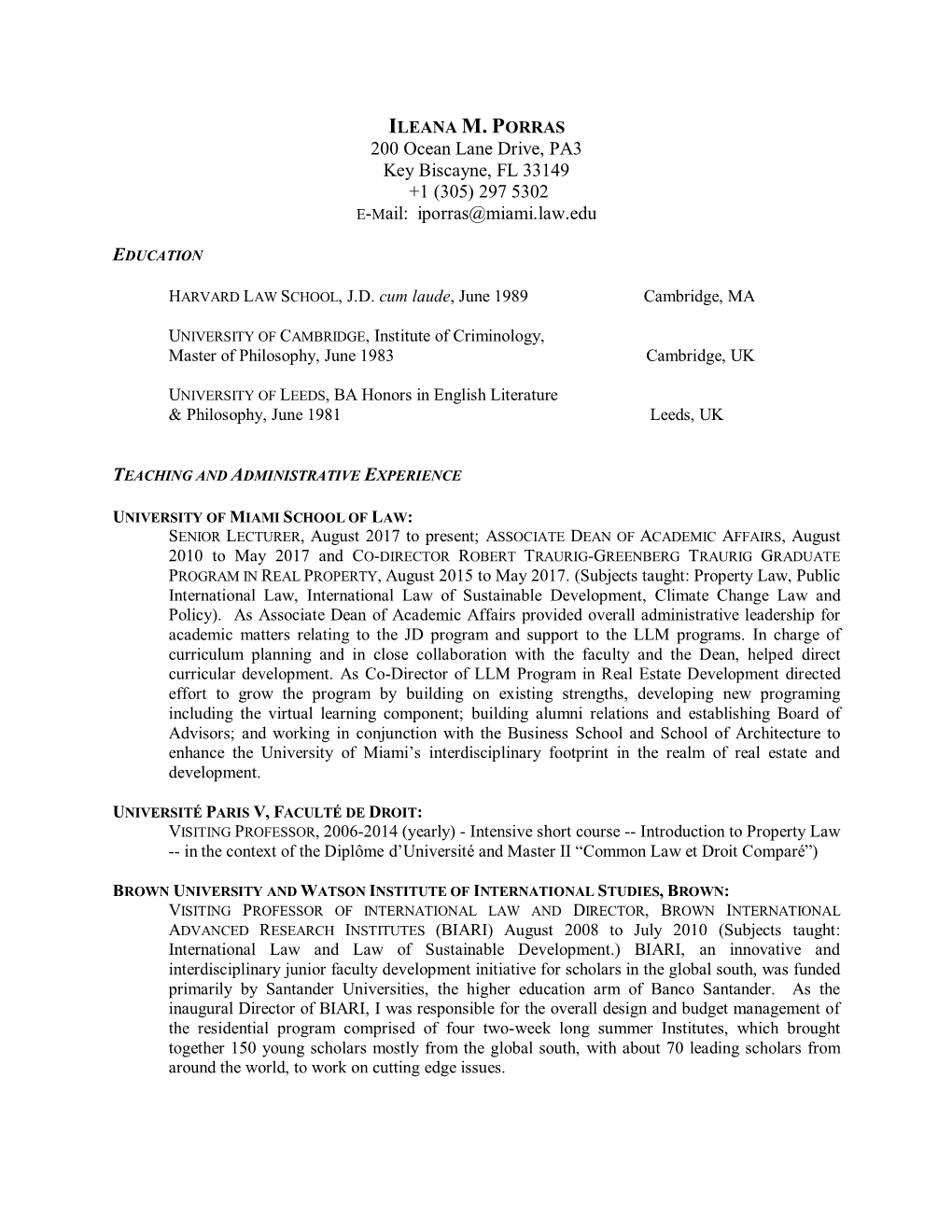 (305) 297 5302 E-Mail: Iporras@Miami.Law.Edu