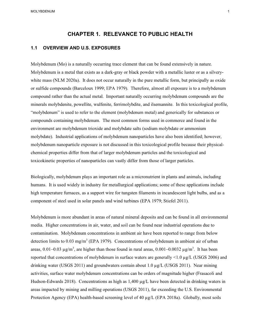 Toxicological Profile for Molybdenum