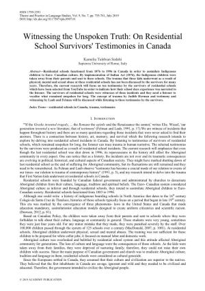 On Residential School Survivors' Testimonies in Canada