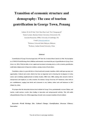 The Case of Tourism Gentrification in George Town, Penang