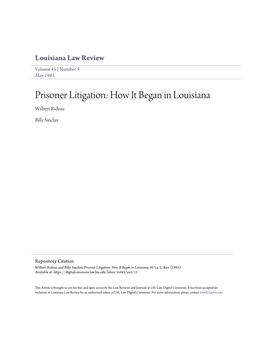 Prisoner Litigation: How It Began in Louisiana Wilbert Rideau