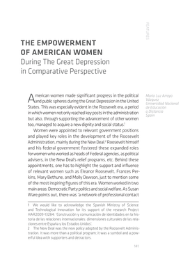 THE EMPOWERMENT of AMERICAN WOMEN During the Great Depression in Comparative Perspective