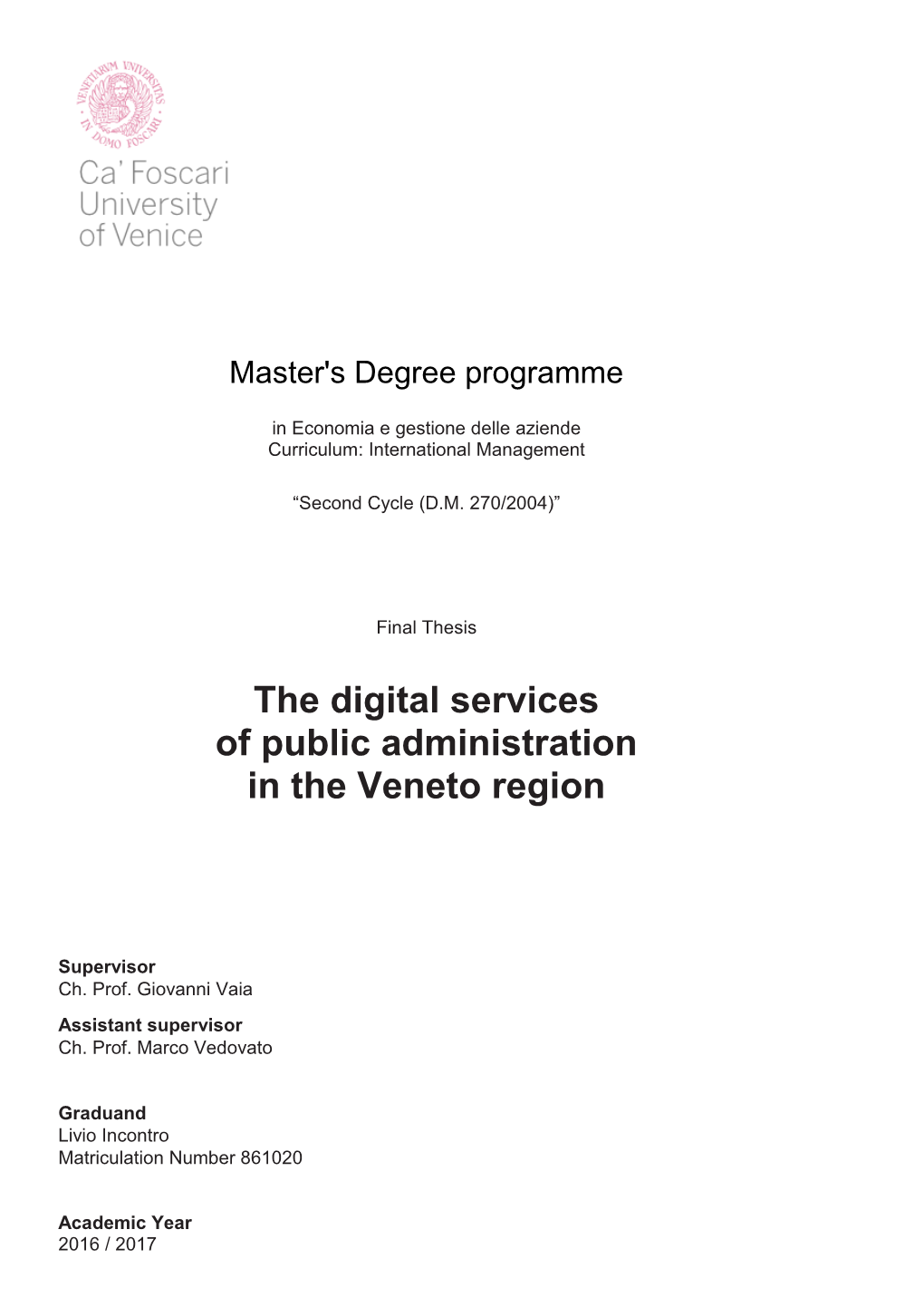 The Digital Services of Public Administration in the Veneto Region