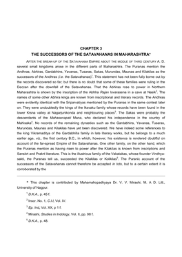 Chapter 3 the Successors of the Satavahanas in Maharashtra*