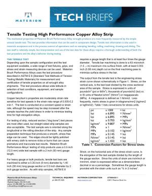 Tensile Testing High Performance Copper Alloy Strip
