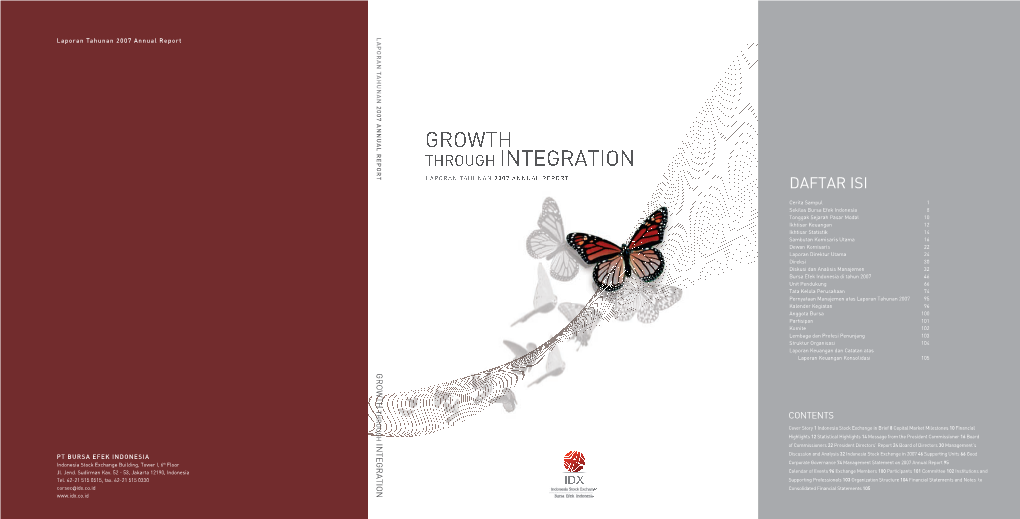 Growth Through Integration Laporanlaporan Ttahunanahunan 22007007 Aannualnnual Rreporteport Daftar Isi