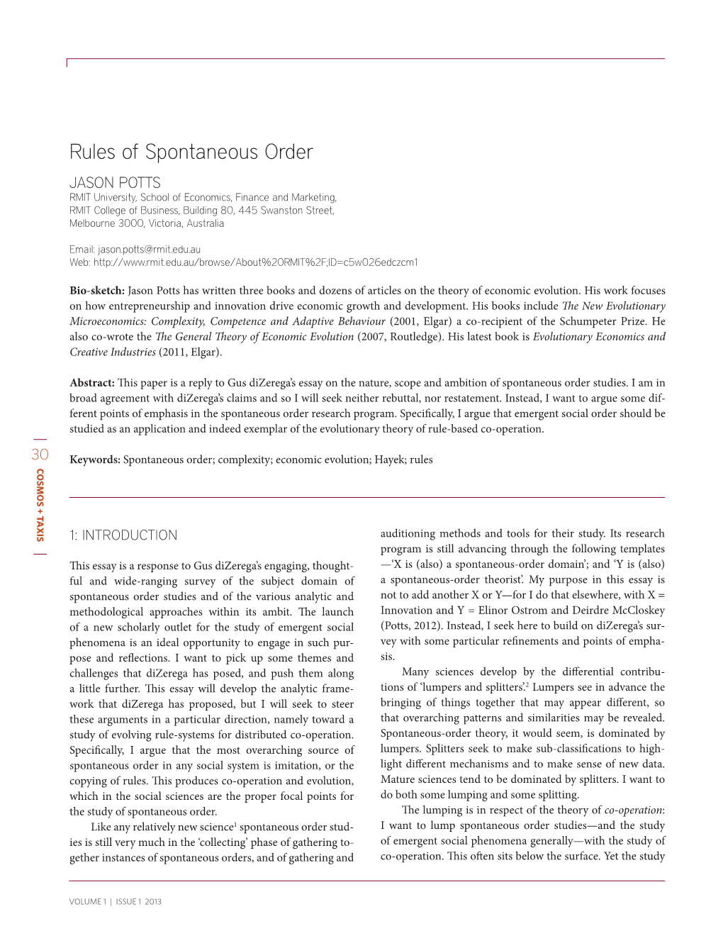 Rules of Spontaneous Order