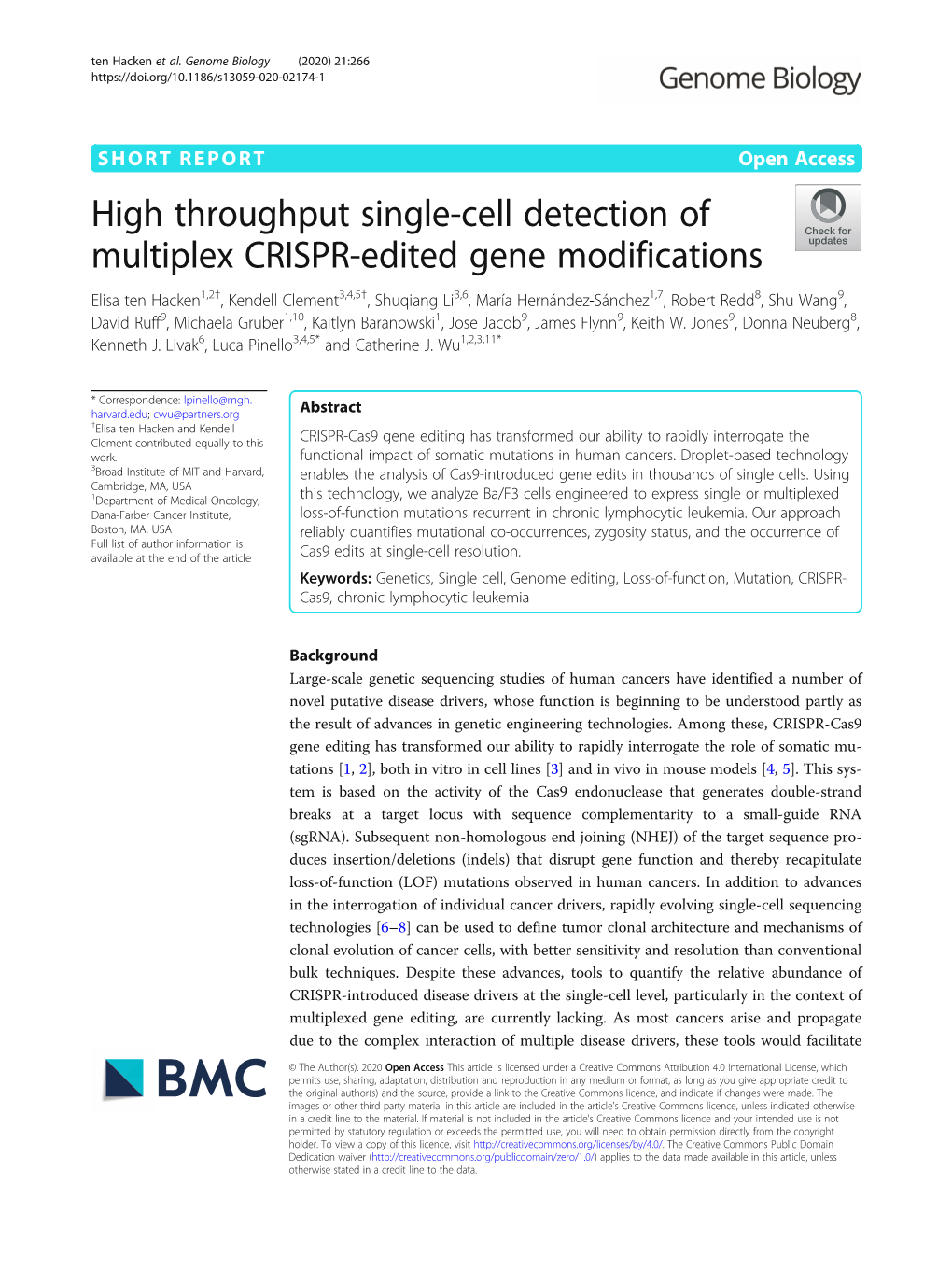 High Throughput Single-Cell Detection of Multiplex CRISPR-Edited Gene