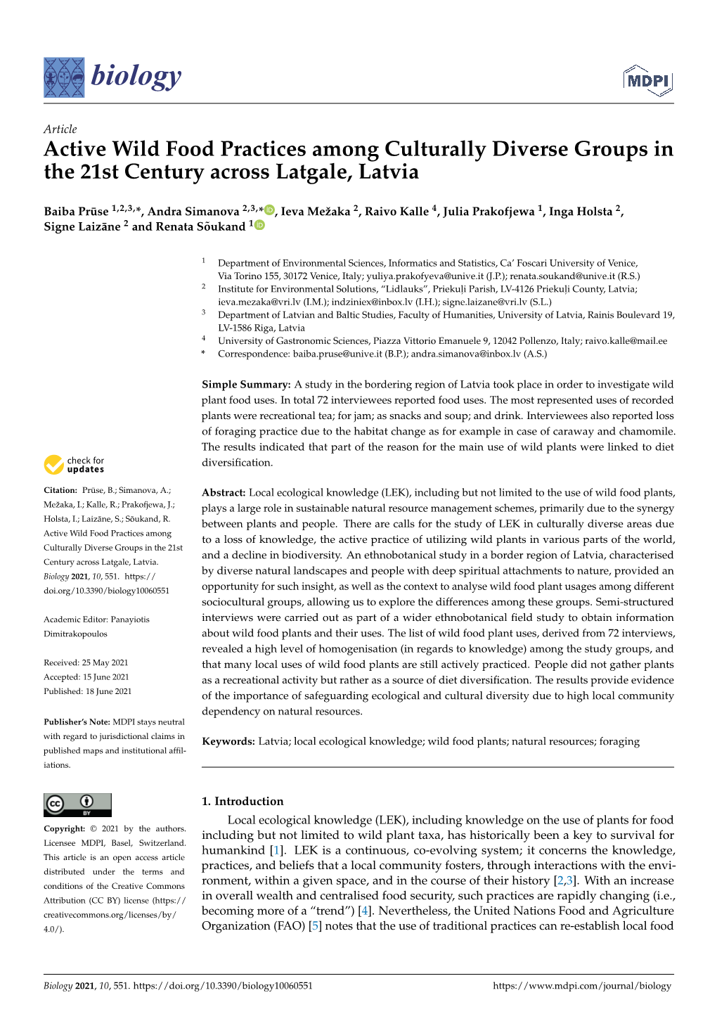 Active Wild Food Practices Among Culturally Diverse Groups in the 21St Century Across Latgale, Latvia