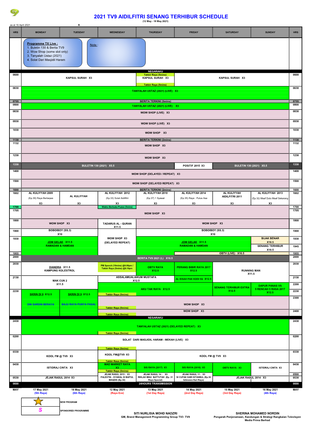 S 2021 Tv9 Aidilfitri Senang Terhibur Schedule