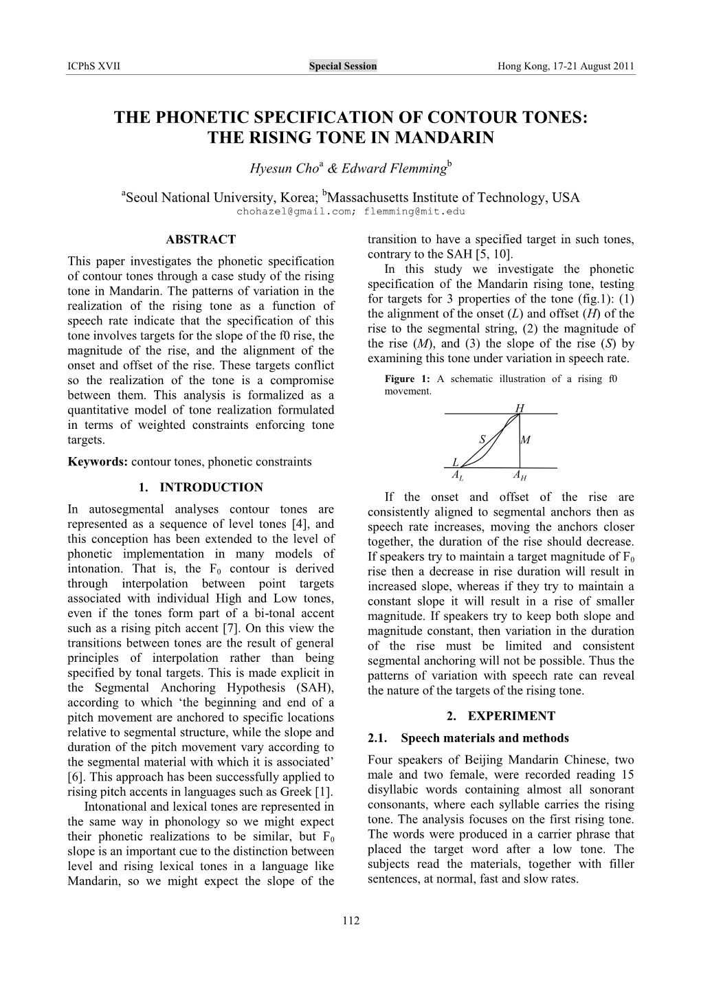 The Phonetic Specification of Contour Tones: the Rising Tone in Mandarin