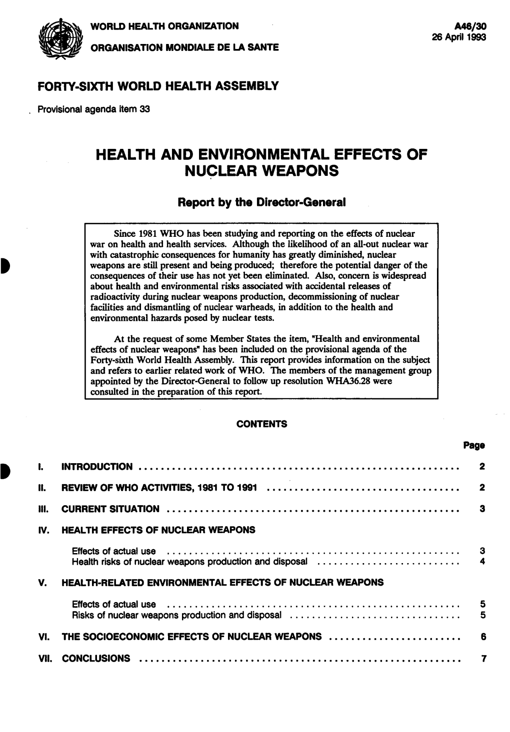 Health and Environmental Effects of Nuclear Weapons