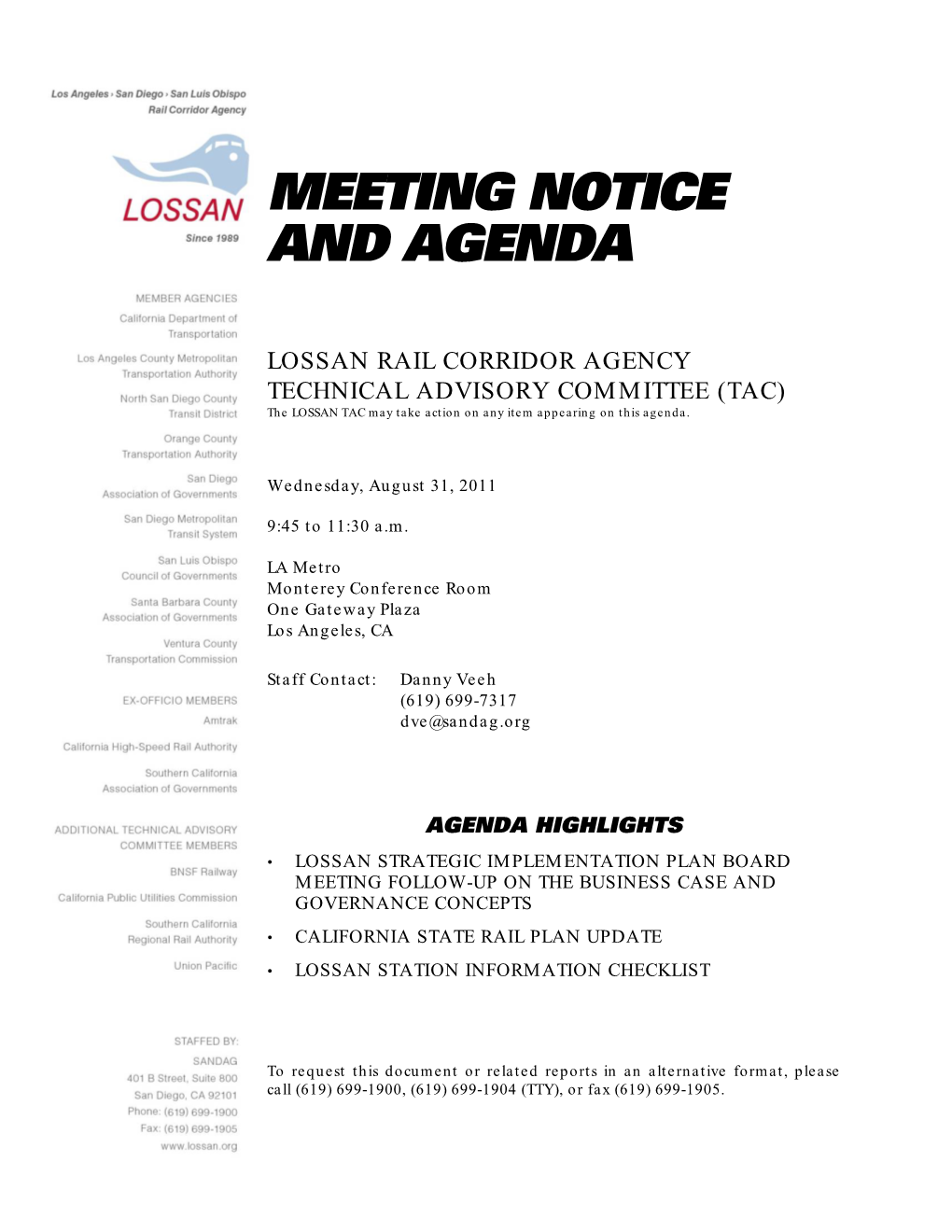 LOSSAN Technical Advisory Committee (TAC) on Any Issue That Is Not on This Agenda