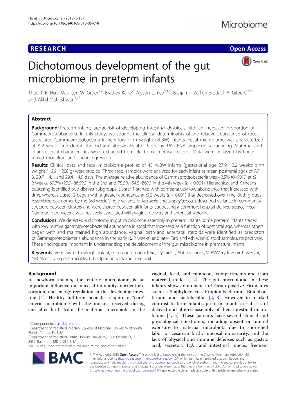 Dichotomous Development of the Gut Microbiome in Preterm Infants Thao T