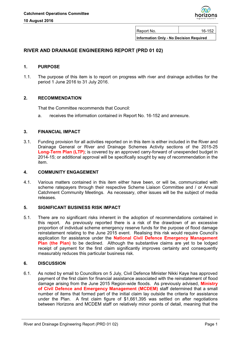 Catchment Operations Committee 10 August 2016