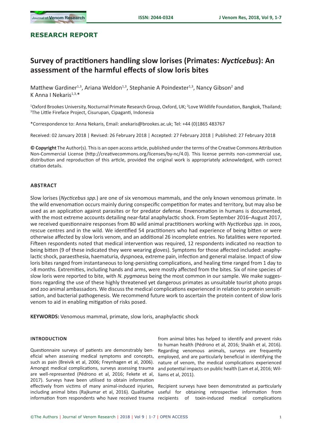 An Assessment of the Harmful Effects of Slow Loris Bites