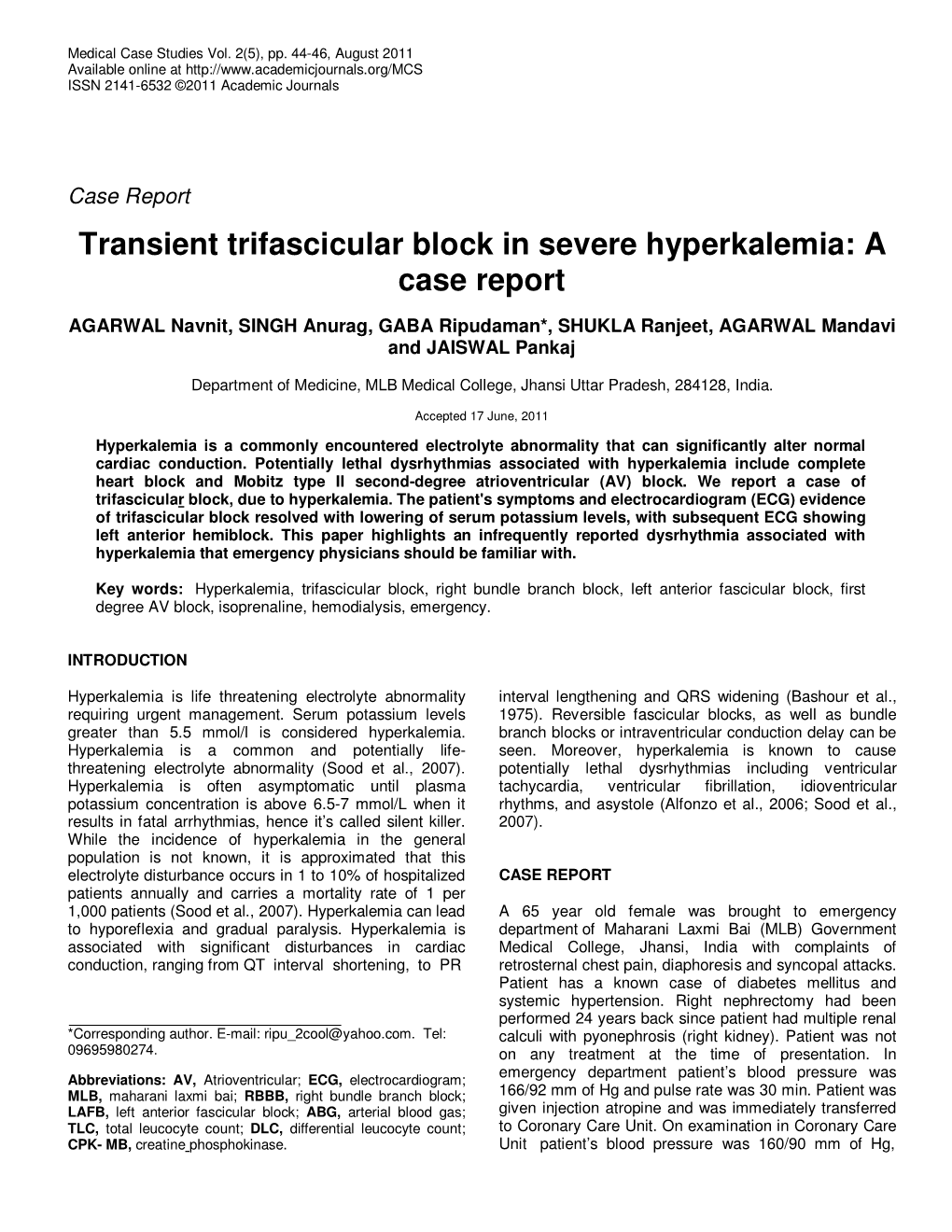 Transient Trifascicular Block in Severe Hyperkalemia: a Case Report