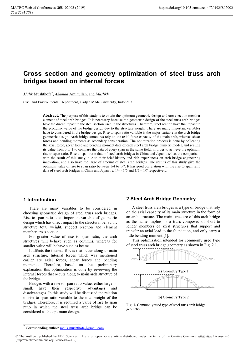 Cross Section and Geometry Optimization of Steel Truss Arch Bridges Based on Internal Forces